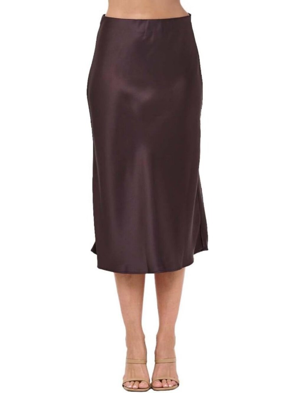 Plus Size Women's High Waist A-Line Satin Midi Skirt - Elastic, Made in USA